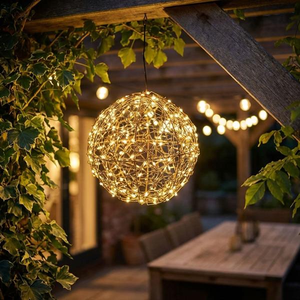Set de 2 superbes boules lumineuses LED noires 18 cm & 25 cm : micro‑LED blanc chaud pour balcon & salon – sphères lumineuses avec timer & effet scintillant