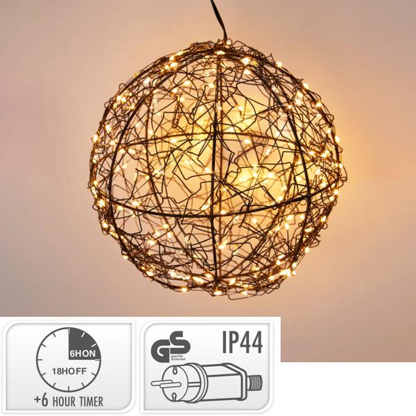 Set de 2 superbes boules lumineuses LED noires 18 cm & 25 cm : micro‑LED blanc chaud pour balcon & salon – sphères lumineuses avec timer & effet scintillant