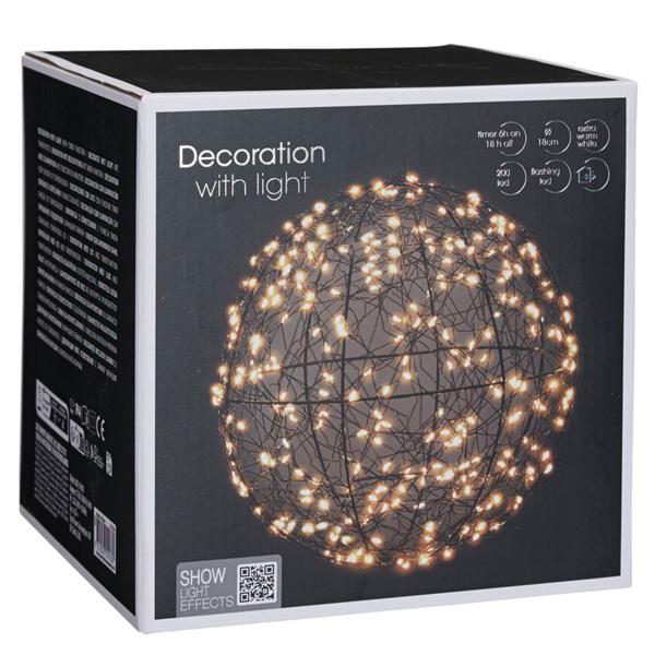 Set de 2 superbes boules lumineuses LED noires 18 cm & 25 cm : micro‑LED blanc chaud pour balcon & salon – sphères lumineuses avec timer & effet scintillant