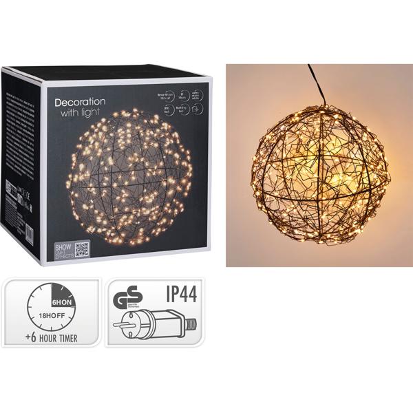 Set de 2 superbes boules lumineuses LED noires 18 cm & 25 cm : micro‑LED blanc chaud pour balcon & salon – sphères lumineuses avec timer & effet scintillant