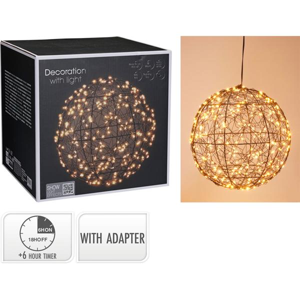 Set de 2 superbes boules lumineuses LED noires 18 cm & 25 cm : micro‑LED blanc chaud pour balcon & salon – sphères lumineuses avec timer & effet scintillant