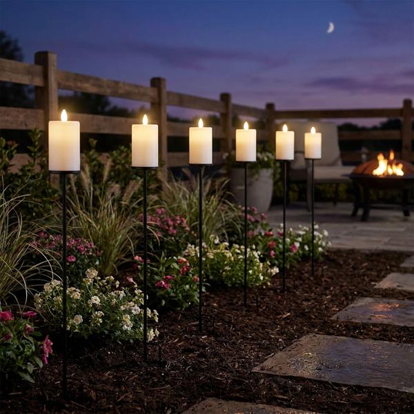 6er-Set Solar LED Kerze mit Erdspiess gelb flackernd: Outdoor Garten-Deko, schöne Beleuchtung für draussen - stimmungsvolle Solarleuchte