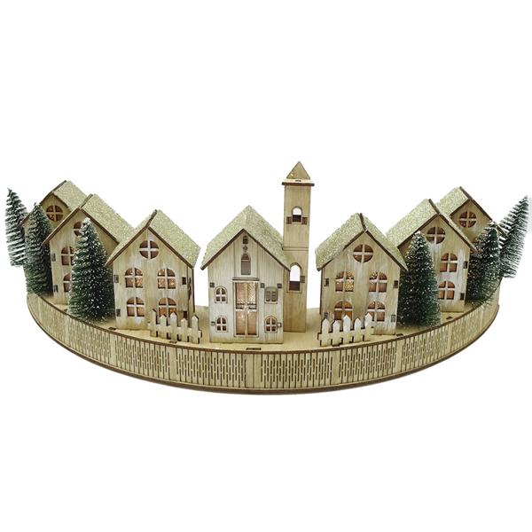 Superbe décoration de Noël LED 47 cm : village d’hiver lumineux en bois, scène de maisons LED parfaite pour rebord de fenêtre et décoration de table