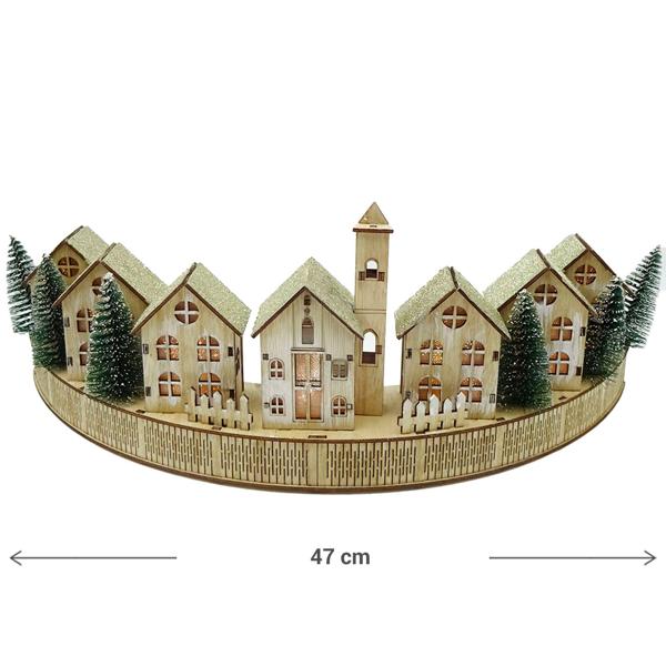 Superbe décoration de Noël LED 47 cm : village d’hiver lumineux en bois, scène de maisons LED parfaite pour rebord de fenêtre et décoration de table