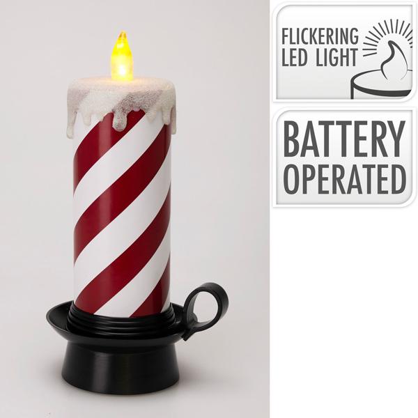 Bougie LED festive canne en sucre rouge et blanc 29,5 cm – Charmante bougie décorative de Noël avec effet vacillant blanc chaud pour des journées pleines d’ambiance