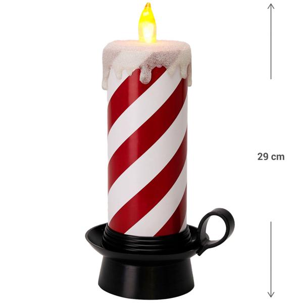 Bougie LED festive canne en sucre rouge et blanc 29,5 cm – Charmante bougie décorative de Noël avec effet vacillant blanc chaud pour des journées pleines d’ambiance