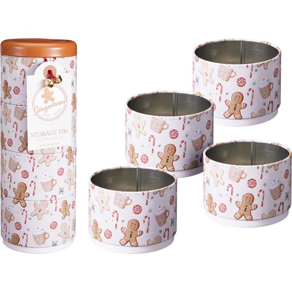 Cute metal gingerbread tin – practical 4‑tier storage tin for cookies, décor & more – stylish organiser & perfect gift