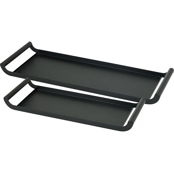 Élégant set de 2 plateaux décoratifs, noir mat en métal : plateau de service moderne pour bougies, décoration et service – 50 cm & 40 cm