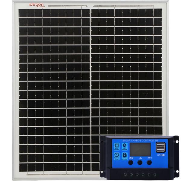 Kit impianto solare pannello 20 W con telaio robusto, modulo fotovoltaico 21,8 V e regolatore di carica PWM 20 A per batterie 12 V/24 V, display LCD, 2 uscite USB