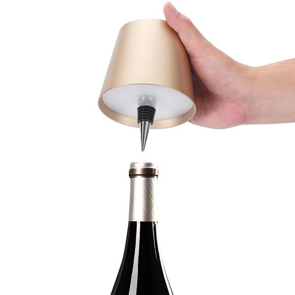 Lot de 2 élégantes lampes-bouteilles rechargeables or: dimmables – 3 couleurs de lumière: transforment les bouteilles en lumières d’ambiance – lumière pour bouteille avec abat-jour en métal