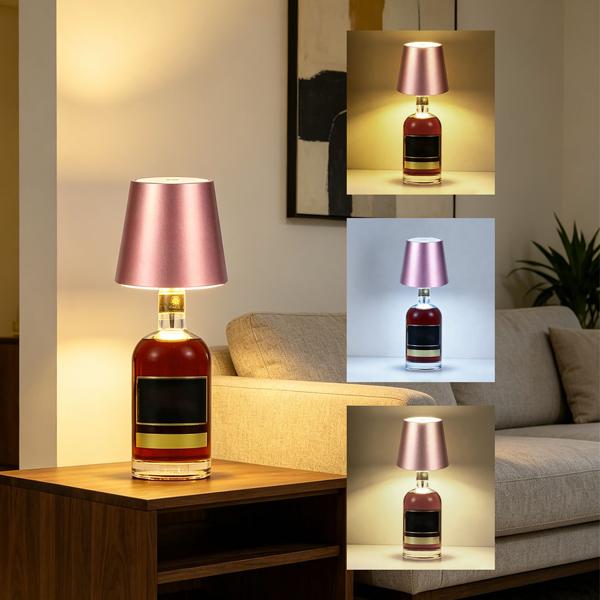 Élégante lampe-bouteille rechargeable or rose: dimmable – 3 couleurs de lumière: transforme les bouteilles en luminaires d’ambiance – lumière décorative pour bouteille avec abat-jour en métal