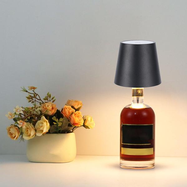 Élégante lampe-bouteille rechargeable noire : dimmable – 3 couleurs de lumière : transforme les bouteilles en luminaires d’ambiance – lumière décorative pour bouteille avec abat-jour en métal