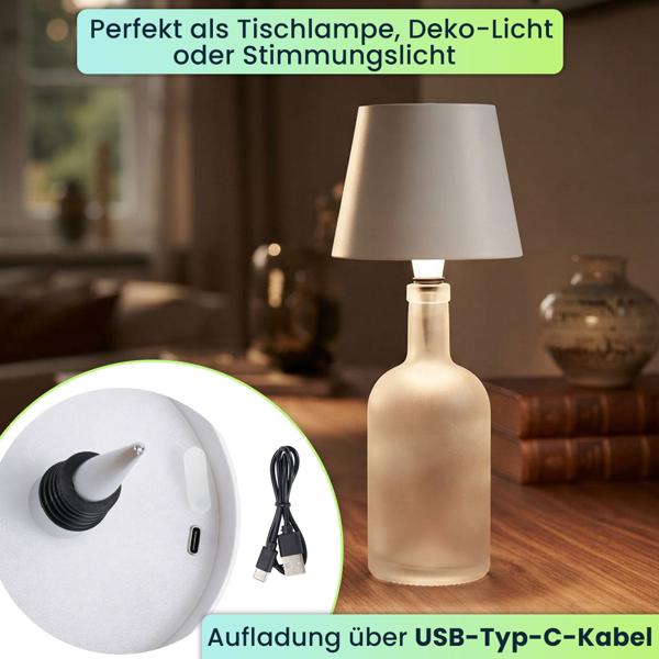 Edle Akku Flaschenlampe weiss: Dimmbar - 3 Lichtfarben: Verwandelt Flaschen in stimmungsvolle Leuchten - Dekoratives Flaschenlicht mit Metallschirm