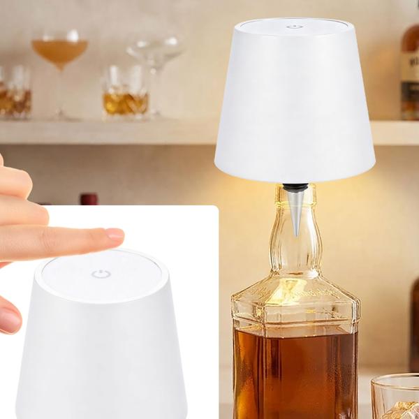 Élégante lampe-bouteille blanche rechargeable: dimmable – 3 couleurs de lumière – transforme les bouteilles en luminaires d’ambiance – lumière décorative pour bouteille avec abat-jour en métal