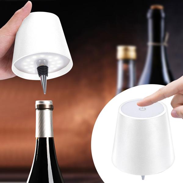 Elegant white rechargeable bottle lamp: dimmable, 3 light colours – turns bottles into atmospheric lights