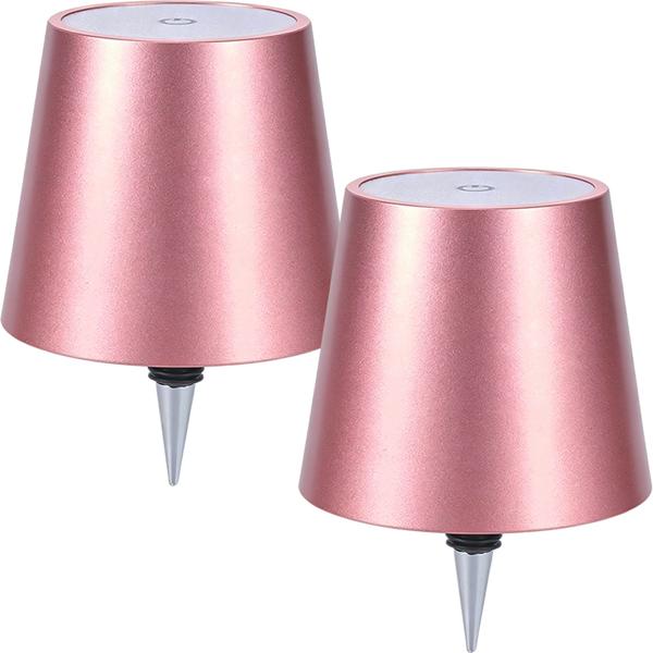 Set de 2 élégantes lampes-bouteilles rechargeables or rose: dimmables – 3 couleurs de lumière: transforment les bouteilles en luminaires d’ambiance – lumière pour bouteille avec abat-jour en métal