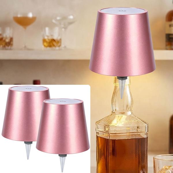 Set de 2 élégantes lampes-bouteilles rechargeables or rose: dimmables – 3 couleurs de lumière: transforment les bouteilles en luminaires d’ambiance – lumière pour bouteille avec abat-jour en métal