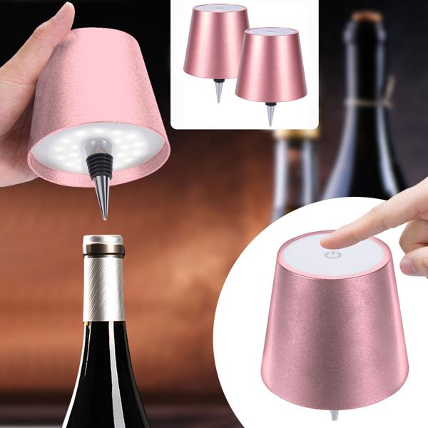 Set de 2 élégantes lampes-bouteilles rechargeables or rose: dimmables – 3 couleurs de lumière: transforment les bouteilles en luminaires d’ambiance – lumière pour bouteille avec abat-jour en métal
