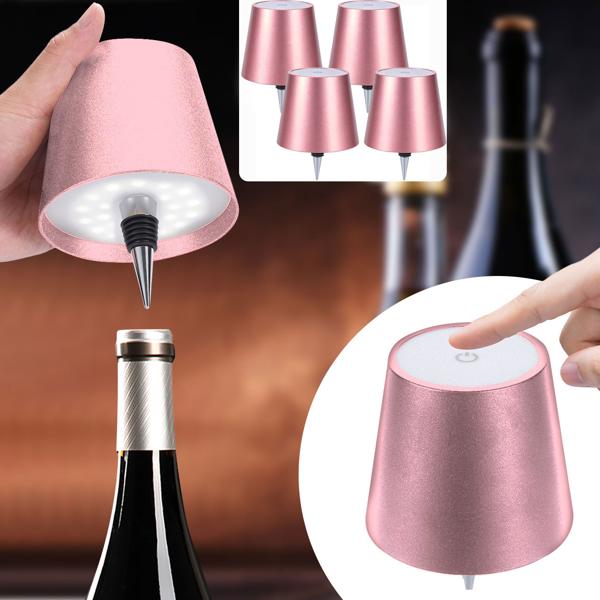 Set de 4 élégantes lampes-bouteilles à batterie rose gold: dimmables – 3 couleurs de lumière: transforme les bouteilles en luminaires d’ambiance – lampe-bouteille avec abat-jour en métal