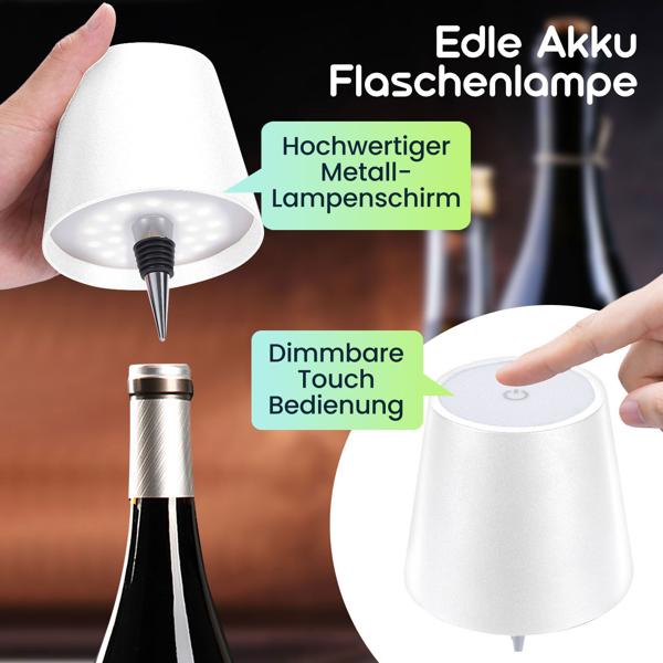 2er-Set Edle Akku Flaschenlampe Weiss: Dimmbar, 3 Lichtfarben: Verwandelt Flaschen in stimmungsvolle Leuchten