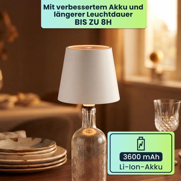 4er-Set Edle Akku Flaschenlampe Weiss: Dimmbar, 3 Lichtfarben: Verwandelt Flaschen in stimmungsvolle Leuchten