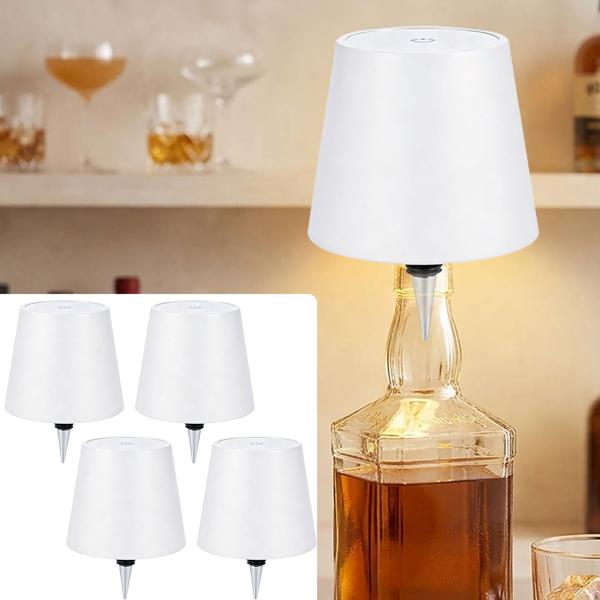 4er-Set Edle Akku Flaschenlampe weiss: Dimmbar - 3 Lichtfarben: Verwandelt Flaschen in stimmungsvolle Leuchten - Flaschenlicht mit Metallschirm