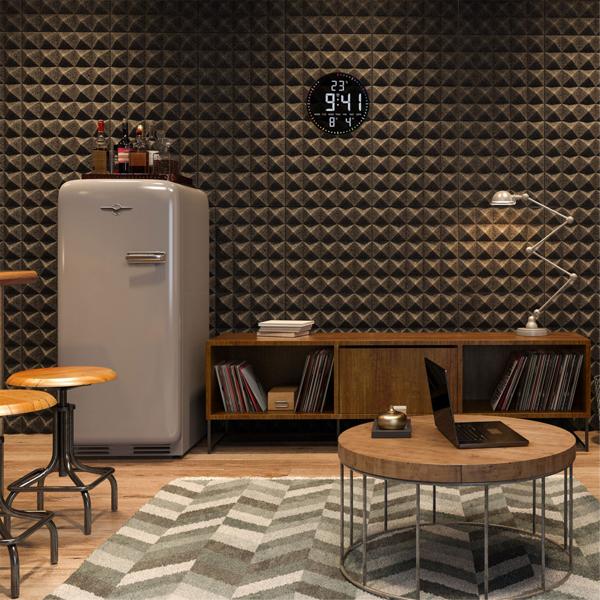 Modern LED wall & table clock, digital: all-round seconds display, 2 alarms, snooze, date, temperature, mains & battery operated – Ø25.5 cm, black