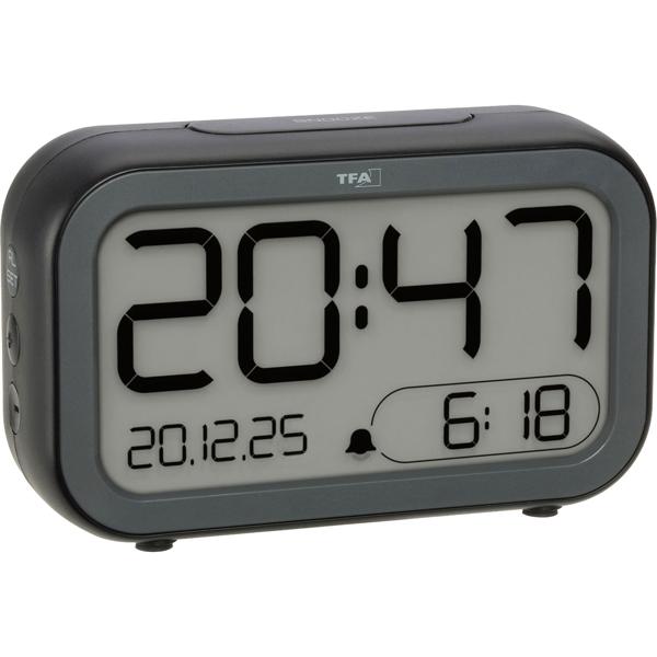 Digital alarm clock with LCD & LED display – battery table clock with light sensor & snooze – USB rechargeable – modern design for bedroom & office – 13.2 cm