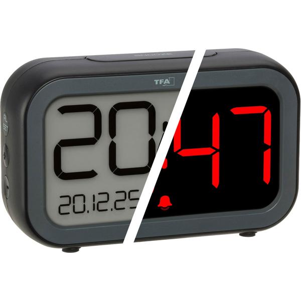 Digital alarm clock with LCD & LED display – battery table clock with light sensor & snooze – USB rechargeable – modern design for bedroom & office – 13.2 cm