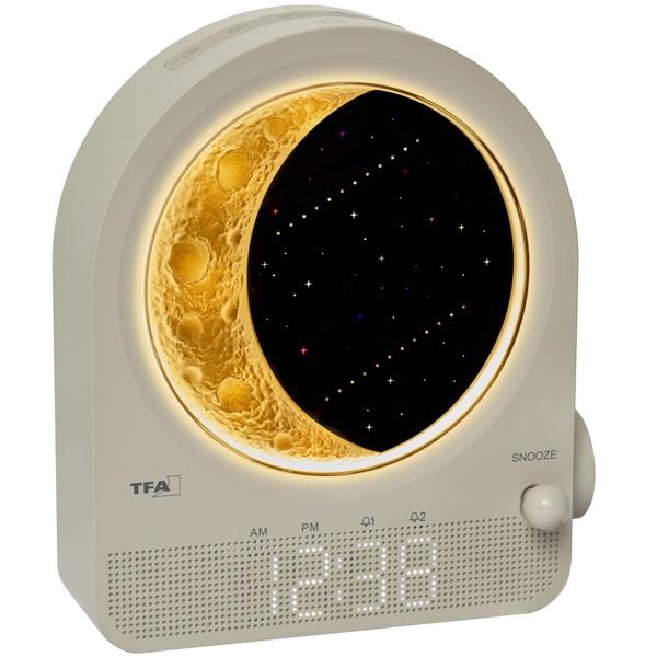 Modern digital light alarm clock with moon lamp, meteor simulation & 10 nature sounds – For gentle falling asleep, 2 alarms, 16x6.9x18.4 cm