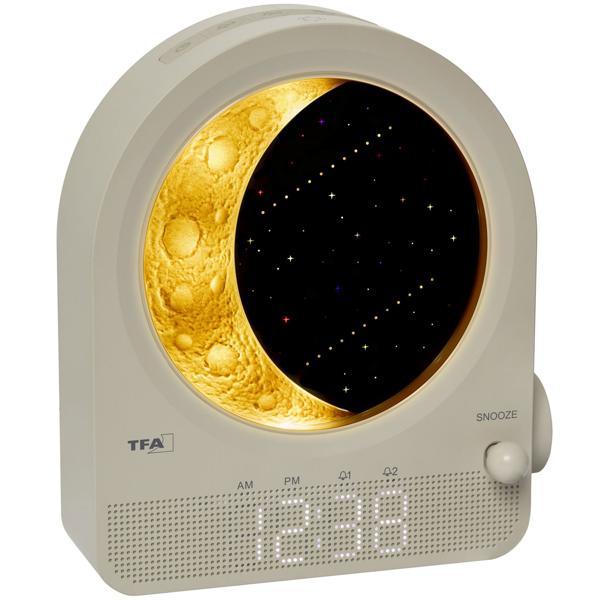 Modern digital light alarm clock with moon lamp, meteor simulation & 10 nature sounds – For gentle falling asleep, 2 alarms, 16x6.9x18.4 cm