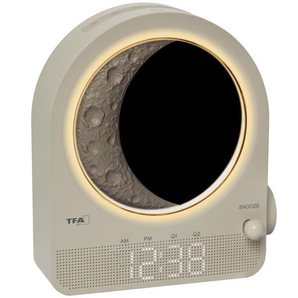 Modern digital light alarm clock with moon lamp, meteor simulation & 10 nature sounds – For gentle falling asleep, 2 alarms, 16x6.9x18.4 cm