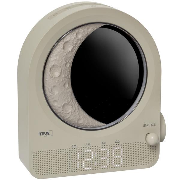 Modern digital light alarm clock with moon lamp, meteor simulation & 10 nature sounds – For gentle falling asleep, 2 alarms, 16x6.9x18.4 cm