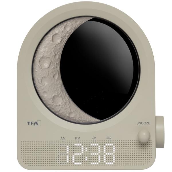 Modern digital light alarm clock with moon lamp, meteor simulation & 10 nature sounds – For gentle falling asleep, 2 alarms, 16x6.9x18.4 cm