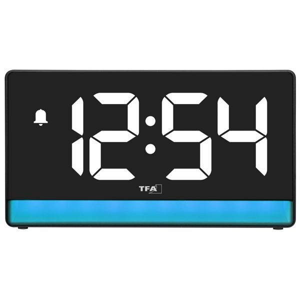 Modern digital alarm clock with mood light: LED light alarm clock with USB charging function, 6 colour gradients, 8 constant colours, dimmable – mains operation & batteries