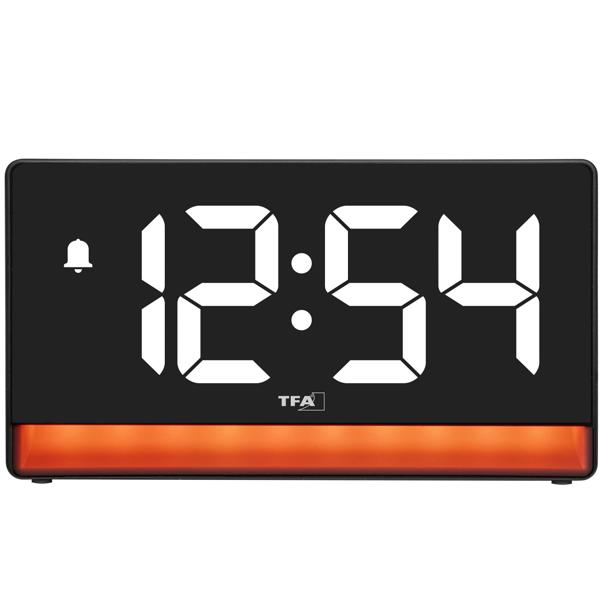 Modern digital alarm clock with mood light: LED light alarm clock with USB charging function, 6 colour gradients, 8 constant colours, dimmable – mains operation & batteries