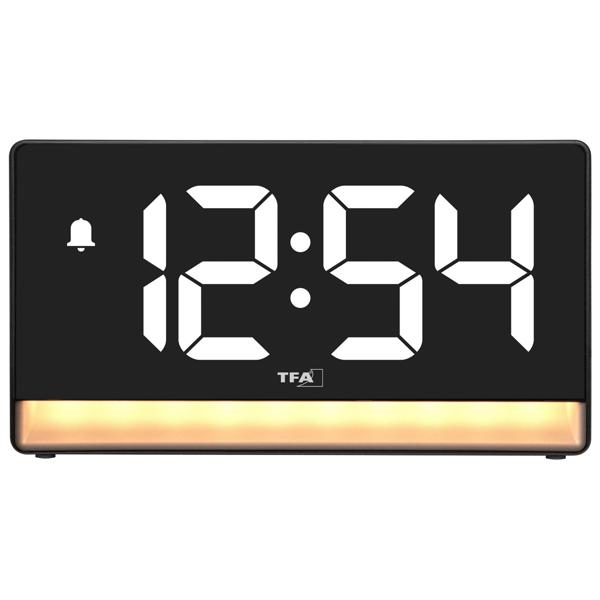 Modern digital alarm clock with mood light: LED light alarm clock with USB charging function, 6 colour gradients, 8 constant colours, dimmable – mains operation & batteries