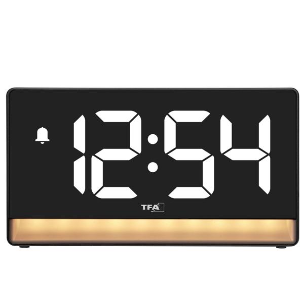 Modern digital alarm clock with mood light: LED light alarm clock with USB charging function, 6 colour gradients, 8 constant colours, dimmable – mains operation & batteries