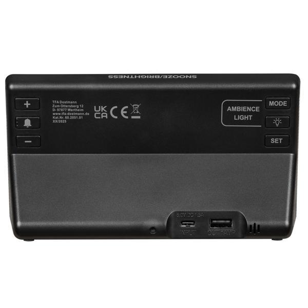 Modern digital alarm clock with mood light: LED light alarm clock with USB charging function, 6 colour gradients, 8 constant colours, dimmable – mains operation & batteries