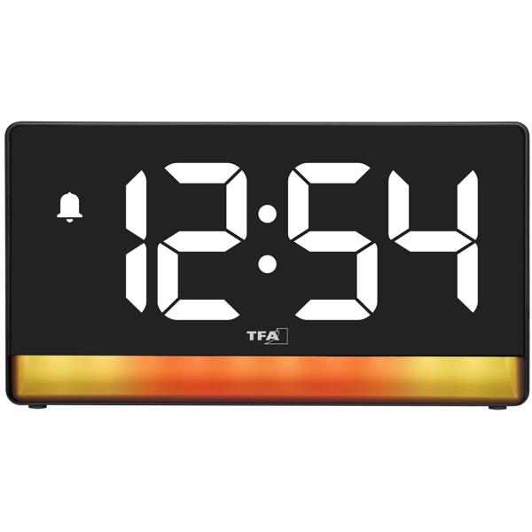 Modern digital alarm clock with mood light: LED light alarm clock with USB charging function, 6 colour gradients, 8 constant colours, dimmable – mains operation & batteries