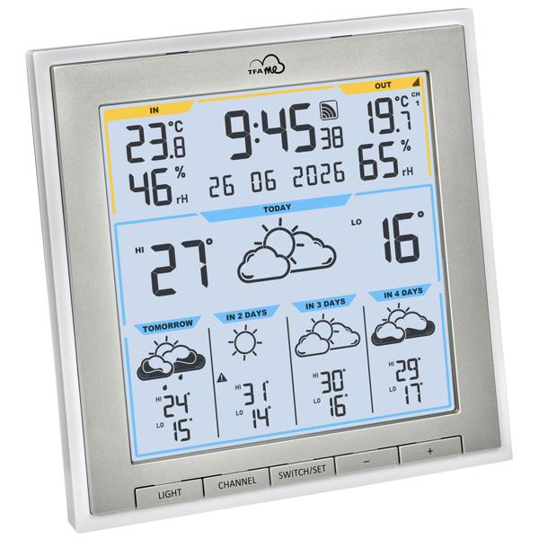 Profi WLAN Funk-Wetterstation mit Wetter.com Vorhersage & TFA.me, Warnfunktion, Uhrzeit & Datum - präzise Aussensensoren, digitales Thermo-Hygrometer