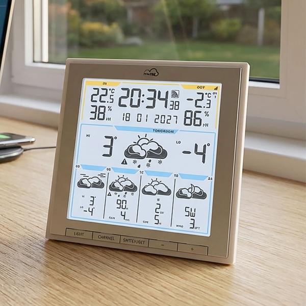 Profi WLAN Funk-Wetterstation mit Wetter.com Vorhersage & TFA.me, Warnfunktion, Uhrzeit & Datum - präzise Aussensensoren, digitales Thermo-Hygrometer