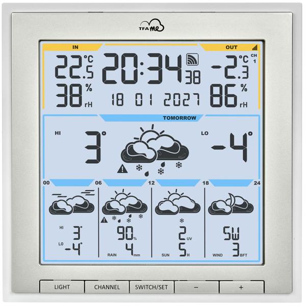 Profi WLAN Funk-Wetterstation mit Wetter.com Vorhersage & TFA.me, Warnfunktion, Uhrzeit & Datum - präzise Aussensensoren, digitales Thermo-Hygrometer