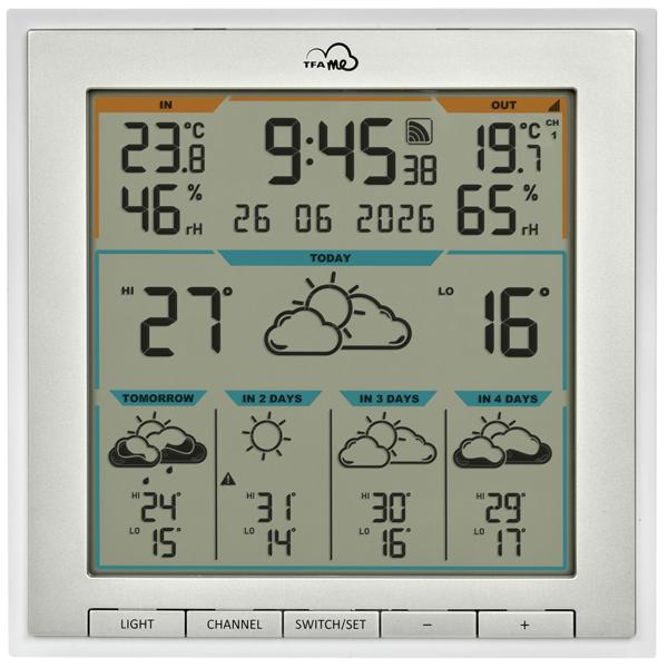Profi WLAN Funk-Wetterstation mit Wetter.com Vorhersage & TFA.me, Warnfunktion, Uhrzeit & Datum - präzise Aussensensoren, digitales Thermo-Hygrometer