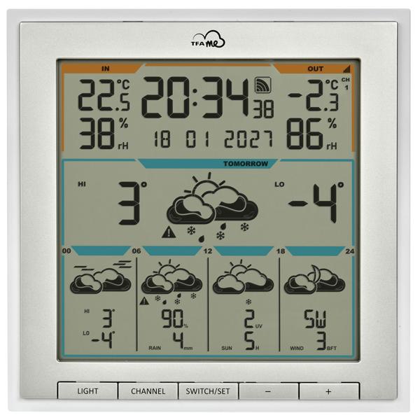 Profi WLAN Funk-Wetterstation mit Wetter.com Vorhersage & TFA.me, Warnfunktion, Uhrzeit & Datum - präzise Aussensensoren, digitales Thermo-Hygrometer