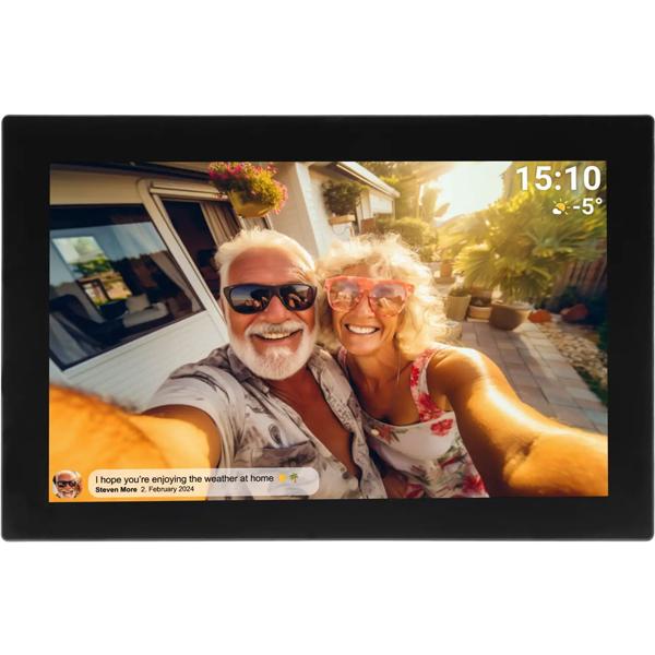 Cadre photo intelligent 10,1“ Wi‑Fi avec app Frameo & écran tactile IPS, noir – partagez vidéos et photos directement avec la famille, mémoire 16 Go
