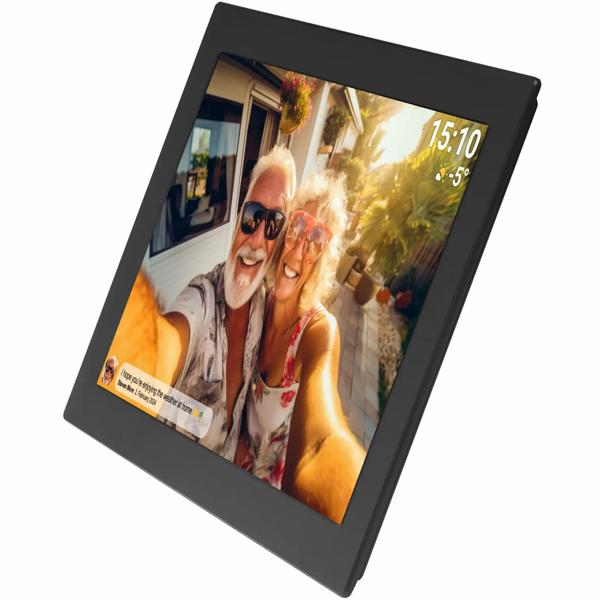 Cadre photo intelligent 10,1“ Wi‑Fi avec app Frameo & écran tactile IPS, noir – partagez vidéos et photos directement avec la famille, mémoire 16 Go