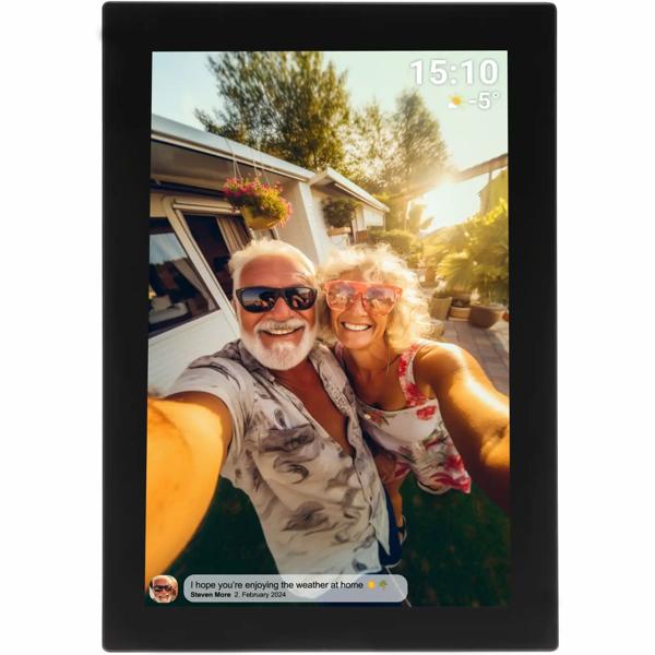 Cadre photo intelligent 10,1“ Wi‑Fi avec app Frameo & écran tactile IPS, noir – partagez vidéos et photos directement avec la famille, mémoire 16 Go