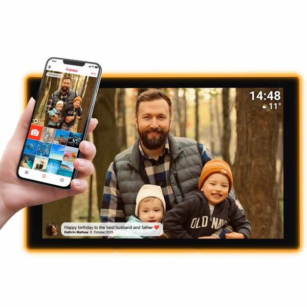 Cornice Digitale WiFi Da 15,6 Pollici Con Schermo IPS Full HD 1920x1080 | Frameo Per Foto E Video, 16GB + MicroSD | Touchscreen, Montabile A Parete