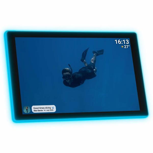 Cadre photo numérique Wi‑Fi 10,1 pouces avec app Frameo – écran tactile IPS, 16GB – Ambilight 190 LED – vidéo Full HD – Cadeau idéal
